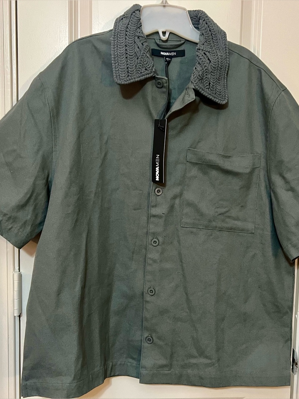 NWT Nova men Army Green Shirt size Large 100% Cotton
